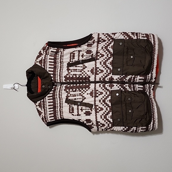 Sean John Other - Men's Sean John Mens Brown Orange Print Puffer Vest Size XXL